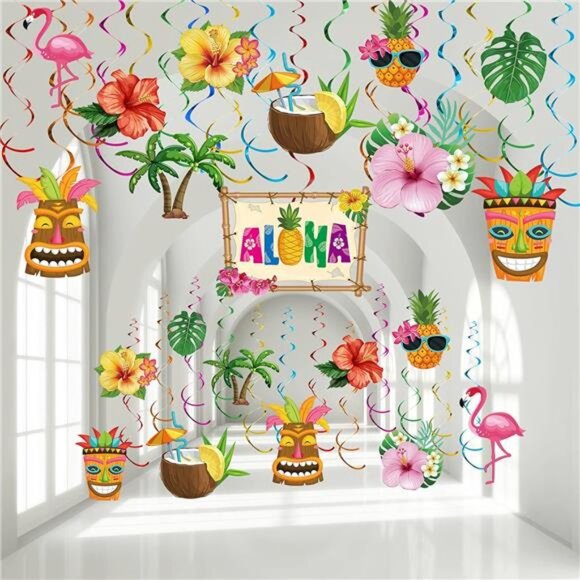 Outus 30 Pieces Hawaiian Luau Birthday Party Hanging Swirl Decoration Flower - Picture 1 of 7